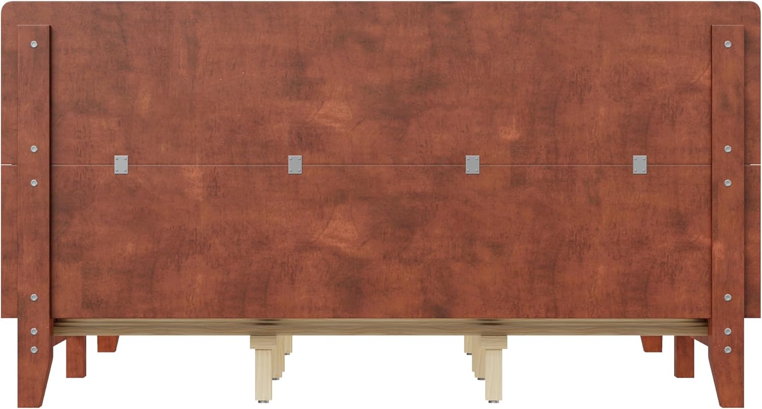 Harper & Bright Designs King Size Solid Wood Platform Bed Frame with Headboard, Mid-Century Modern Low Profile Bed with Wood Legs, No Box Spring Needed, Brown