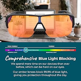 Sleep ZM Blue Light Blocking Glasses for Women + Men - Better Sleep + Anti Eye Strain Protection - Computer Screens & Gaming - XXL Black Fit over - Night-time Amber Lens