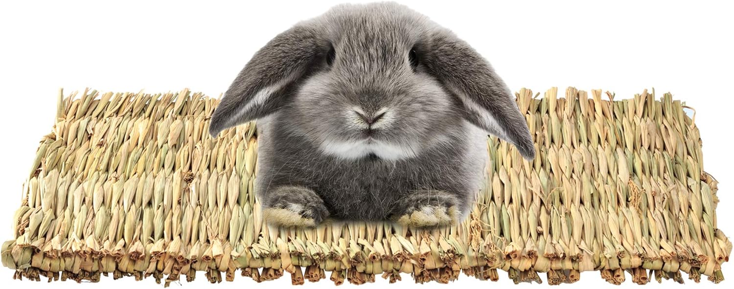 SWSTINLING 3 Pack Rabbit Bunny Mat, Natural Straw Woven Grass Bed Mat Chew Toy Bed for Small Animal Like Guinea Pig Parrot Rabbit Bunny Hamster