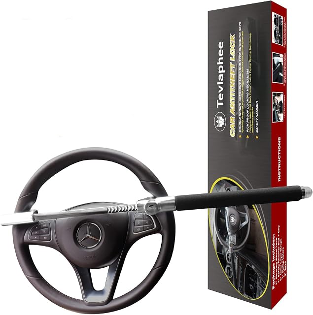 Tevlaphee Steering Wheel Lock, Steering Lock, Car Steering Wheel Lock, Vehicle Anti-Theft Lock, Adjustable, Universal Fit, Heavy Duty(Black)