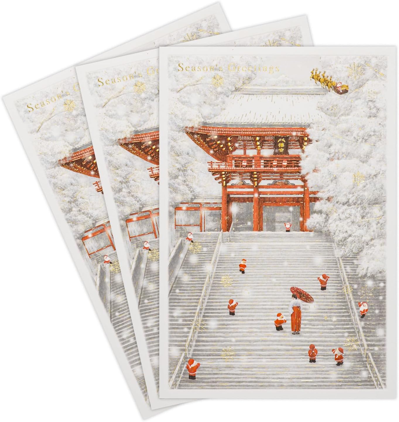 Mini Santa Greeting Life Christmas Cards, Set of 3, Japanese Style Ekiben SJ-80-AM