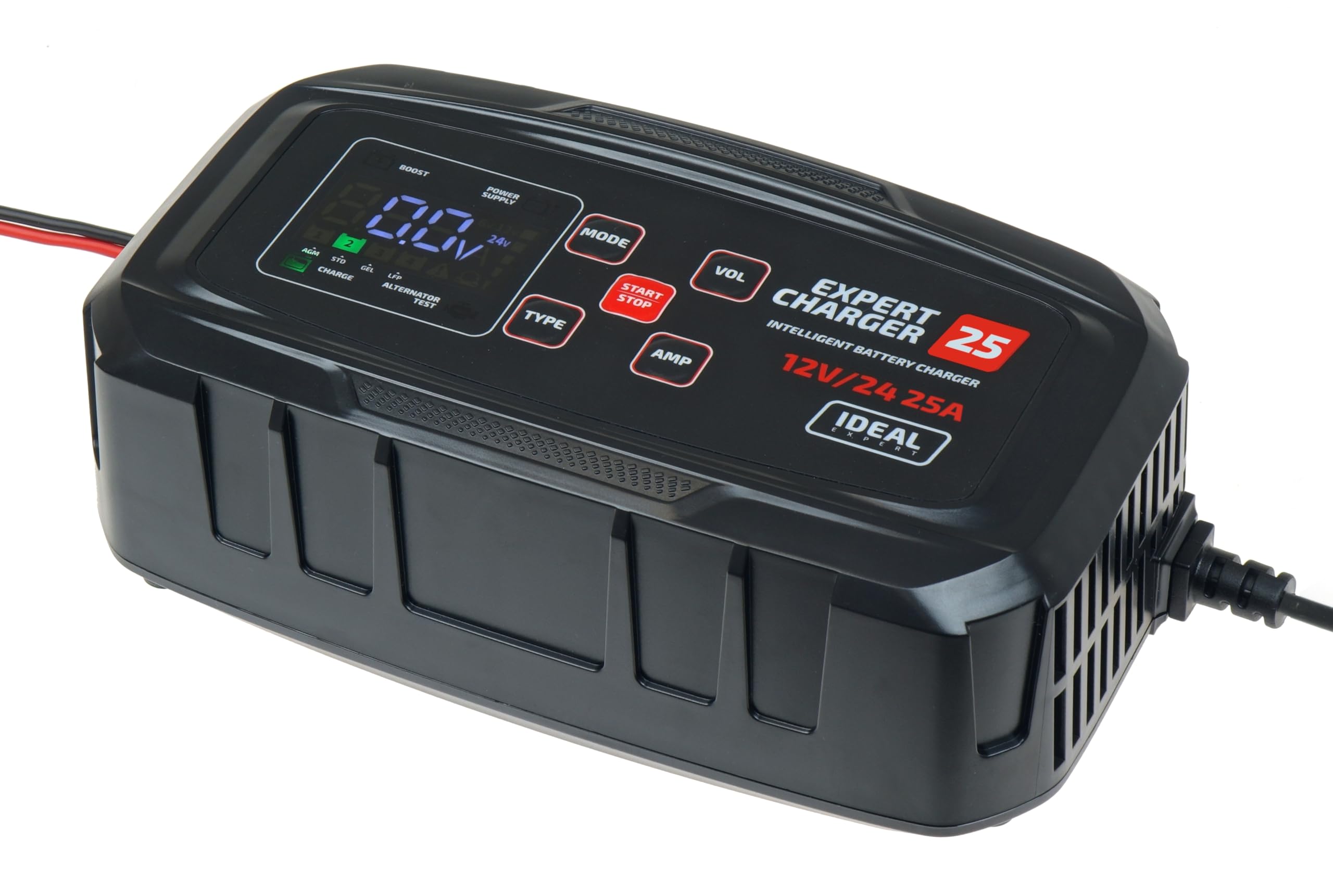 IDEAL EXPERT Charger 25 batterie auto caricabatterie 12 V 24 V – 25 A caricatore rapido e caricatore di mantenimento per auto, camion e moto, caricabatterie intelligente per auto AGM Gel LiFePO4 con