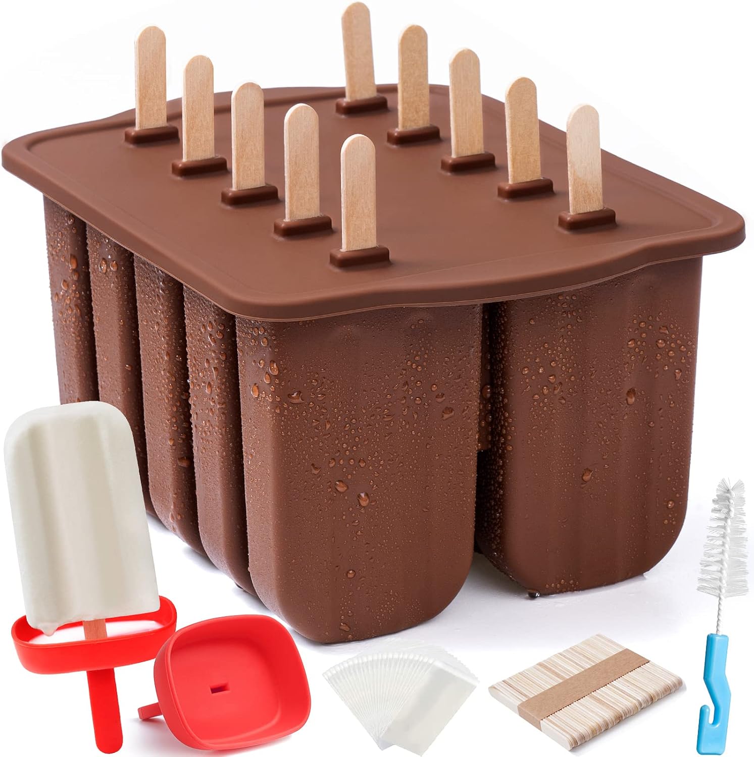 10 Cavity Large Silicone Popsicle Molds with Silicone