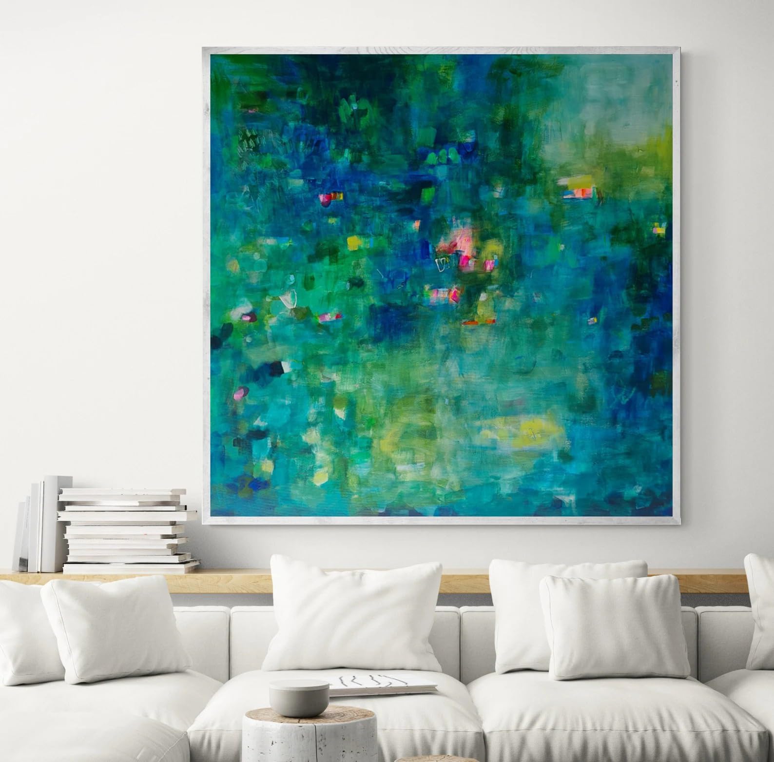 Toperfect 37 dipinti moderni di ninfee originali su tela, pittura acrilica astratta con laghetto di loto, decorazione astratta verde, opere d'arte da giardino contemporanee fatte a mano da insegnanti