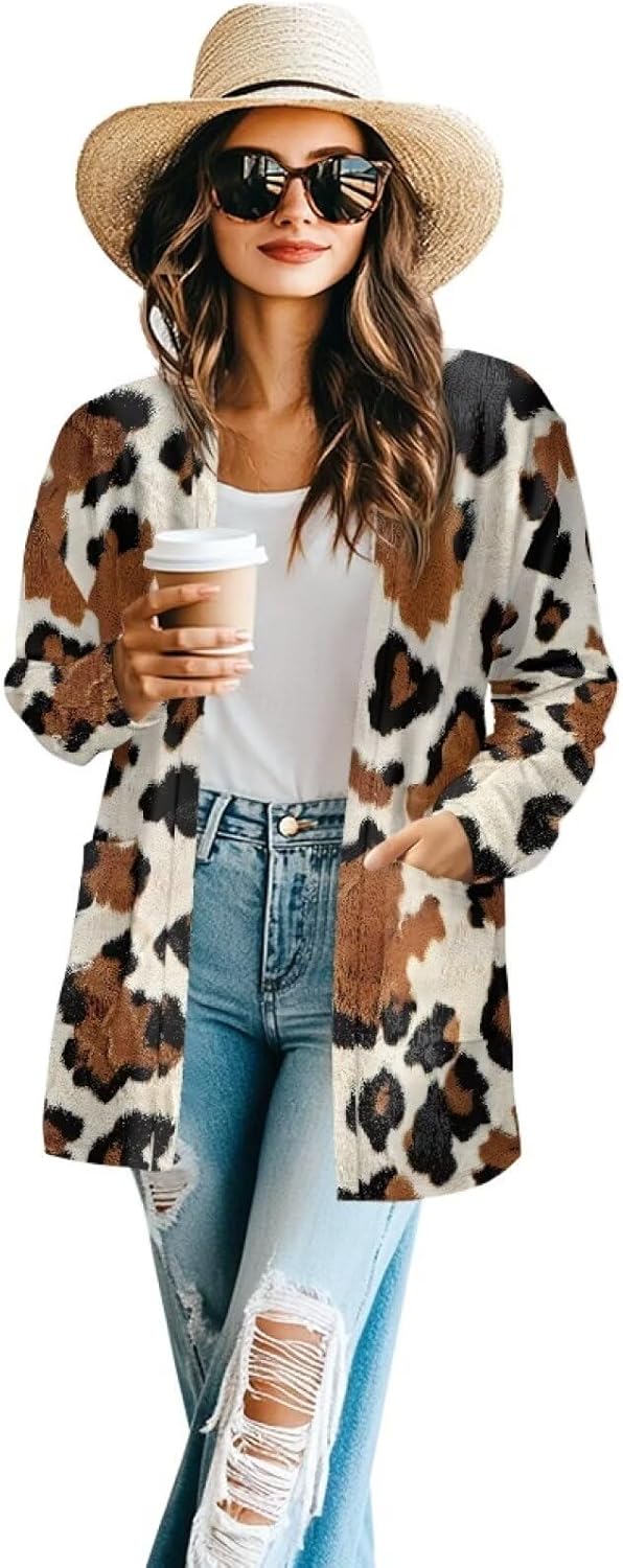 Cardigan Jacket for Women, Long Sleeve Coats with Pocket Lightweight Outerwear for Fall Winter