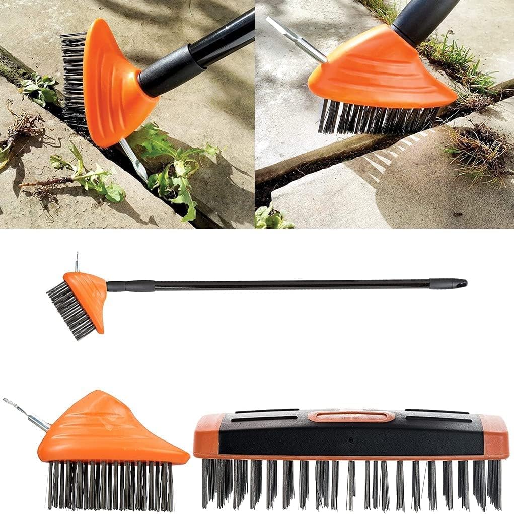 Weed Brush Broom Twin Heads Set 3 in 1 Extendable Telescopic Handle