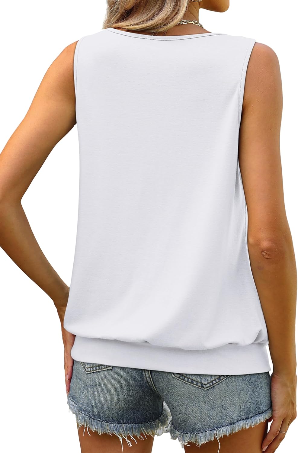 WIHOLL Women's Summer Tank Tops Loose Fit Pleated Scoop Neck Shirts Casual Sleeveless Tops Banded Bottom - Image 4