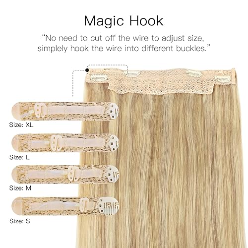 Miniatura 9 de Extensiones de cabello tipo halo hotbanana con aureola, extensiones de cabello humano real, lacio, marrón chocolate a rubio caramelo, extensiones de