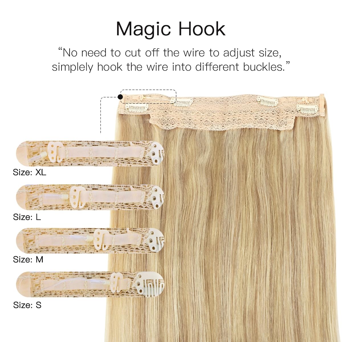 hotbanana Extension Capelli Veri con Filo Invisibile, 45cm 95g Biondo Chiaro con Riflessi Biondi Dorati Capelli Umani Remy Lisci, Invisible Wire Hair Extensions, Extension in Capelli Veri