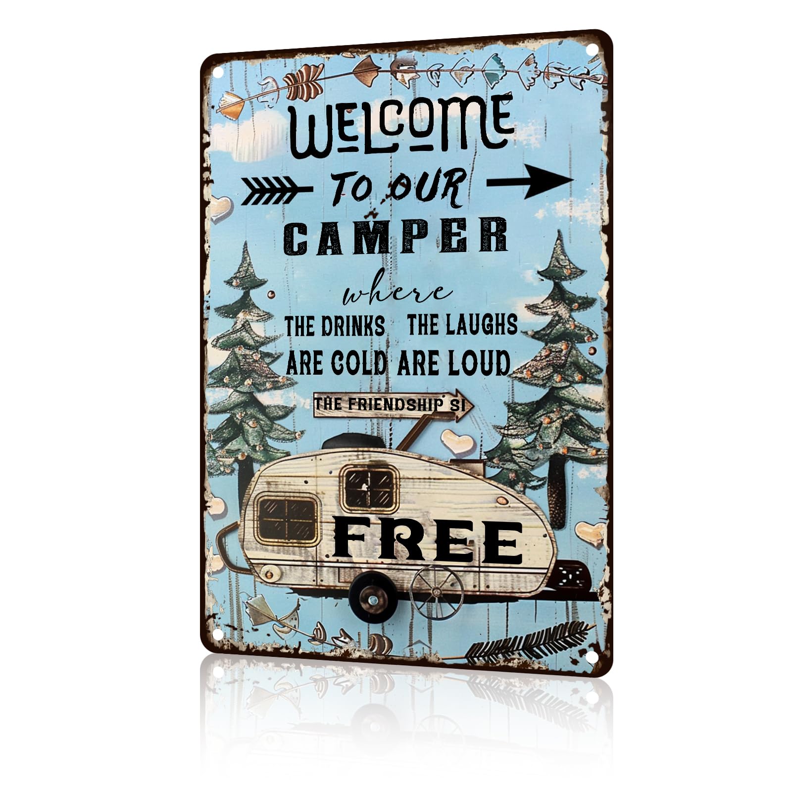 Anceky Aluminum Metal Signs Welcome To Our Camper Tin Sign for Home Kitchen Retro Decor Yard Garden Outdoor 12×16 Inch