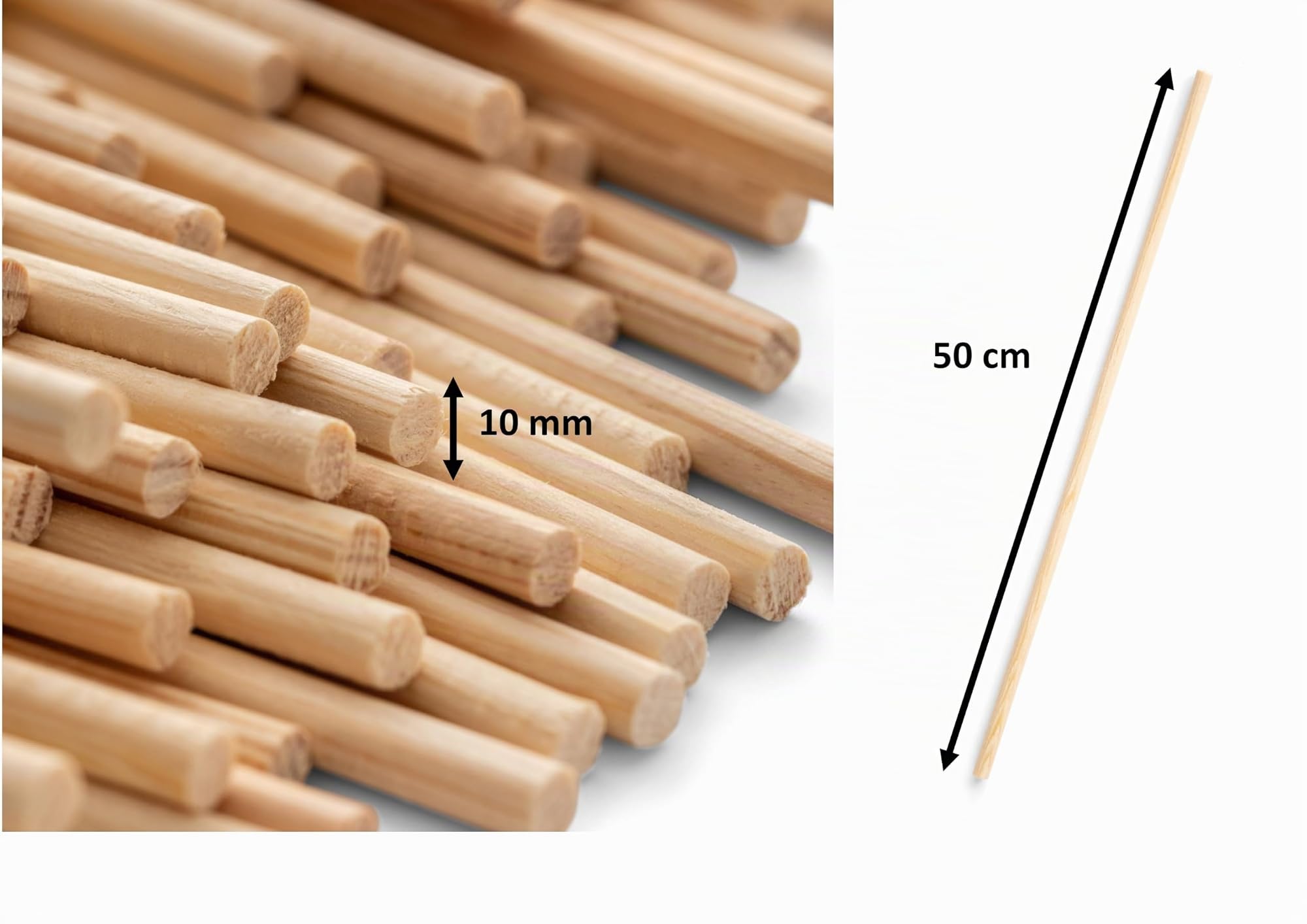 Mendi 50 Bâtonnets en bois Rond 50 cm x 10 mm