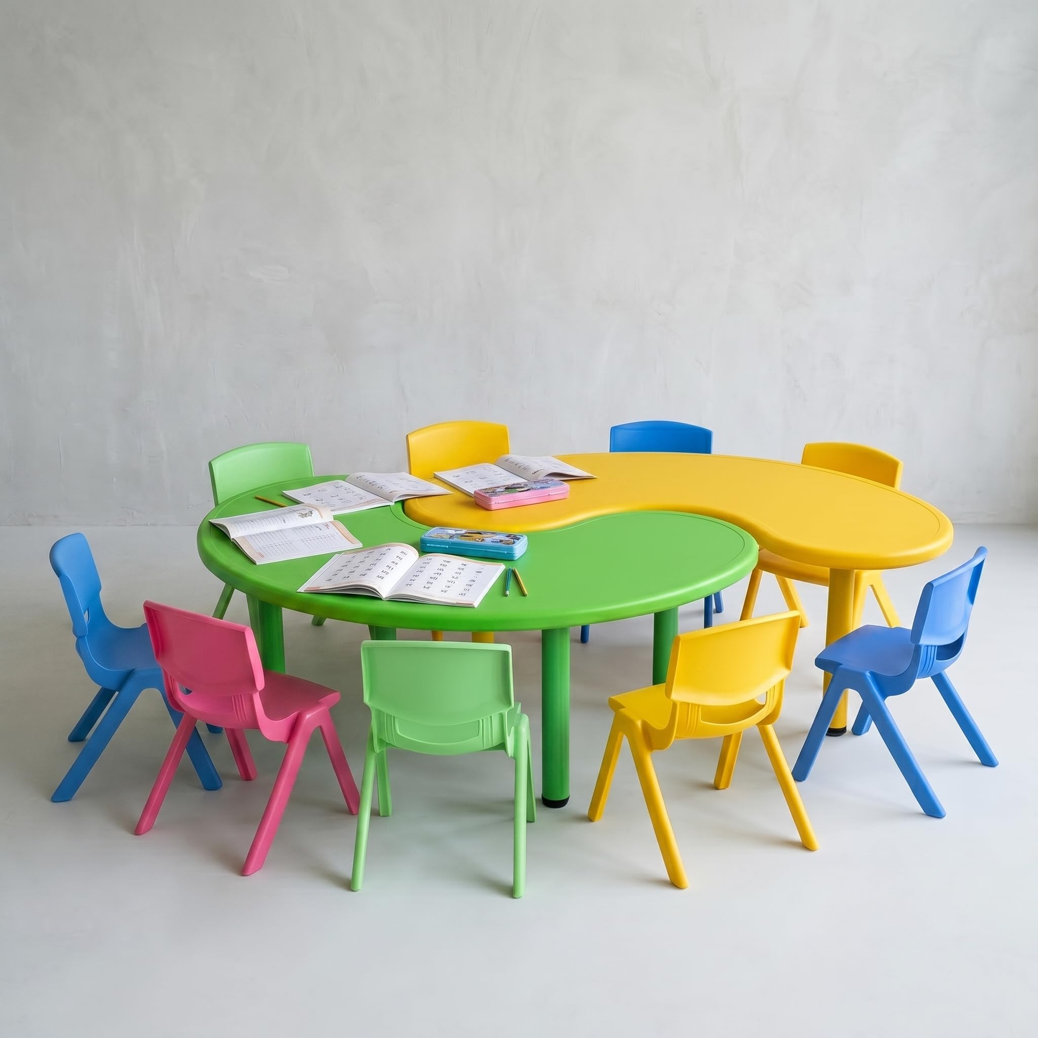 eHomeKart Kids Half-Moon Table Set of 2 with 10 Chairs – Front Round Shape, Perfect for Home Use (53 x 20 x 20 inches) for Kids with Set of 10 Chairs- Perfect Fort Home-picture-37