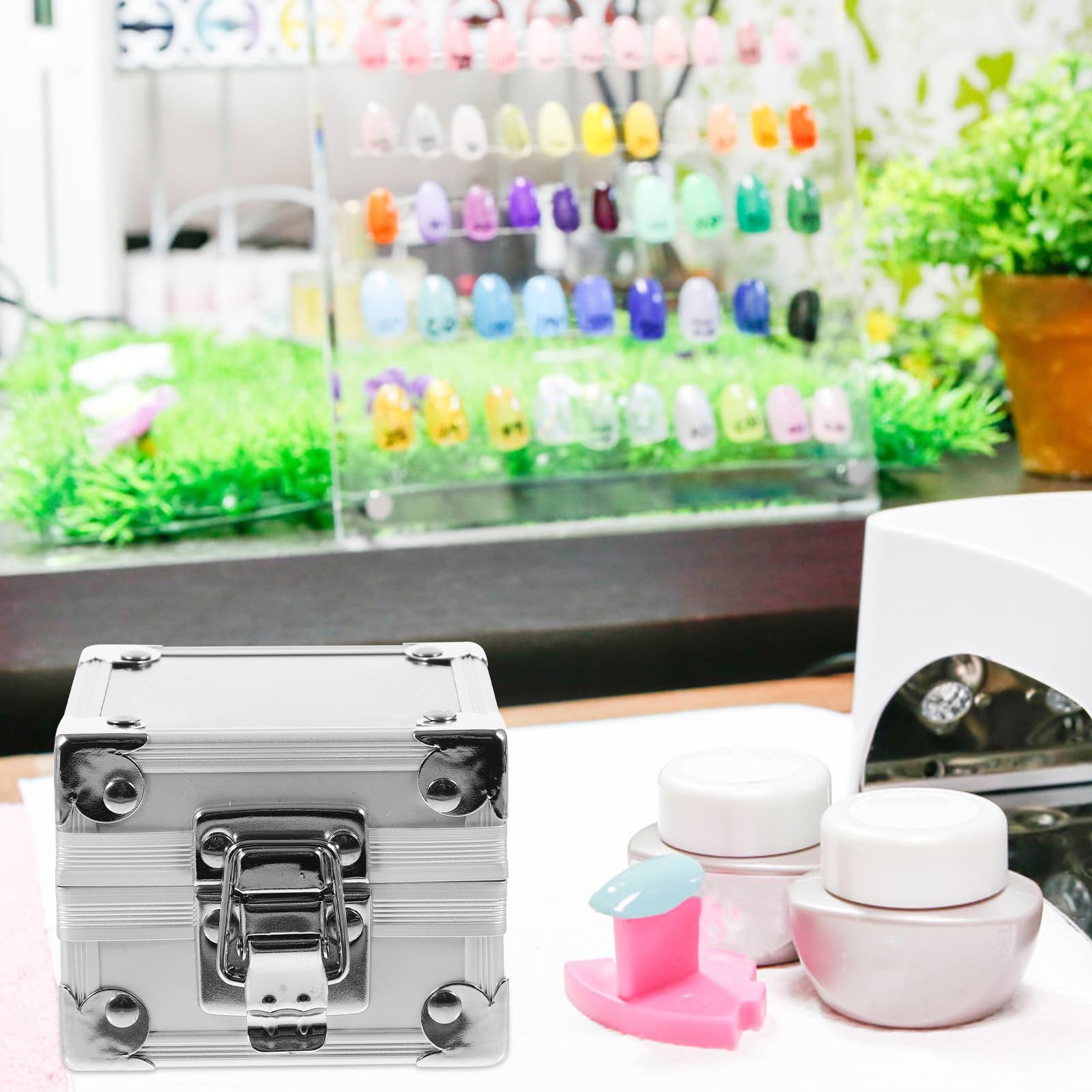 FOMIYES Zinc Alloy Nail Drill Bits Storage Box 3.07X2.95X2.36 Inch Dustproof Manicure Polishing Heads Organizer Compact Case for Travel Desktop - Image 4