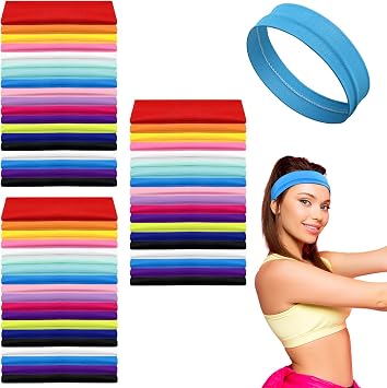60 Pcs Mixed Colors Yoga Sports Headbands for Women Stretchy Soft Elastic Headbands Head Bands Non Slip Hair Wraps Sweatband for Girls Pilates Running Gym Workout, 16 Colors
