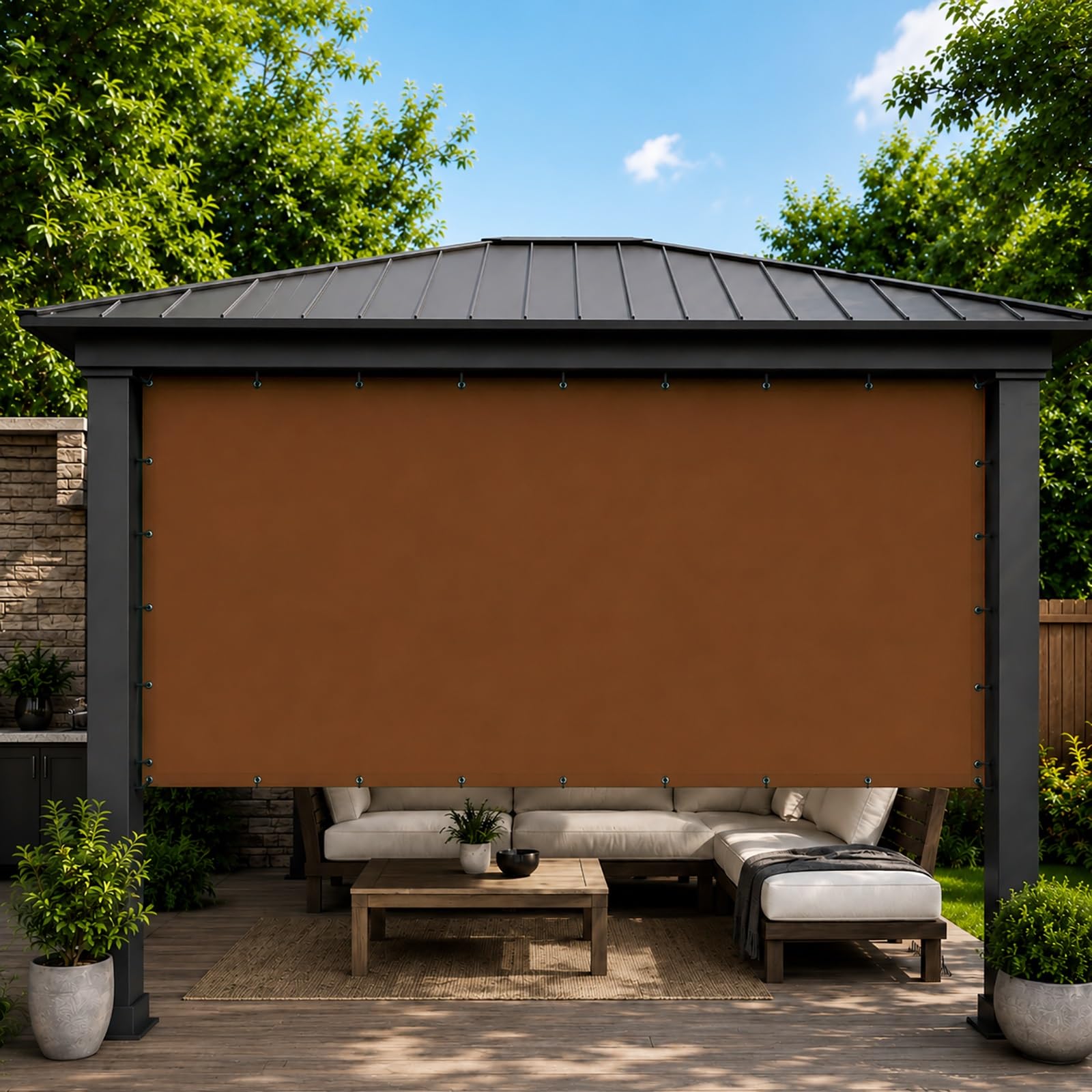 Voile d'ombrage Imperméable 130 x 540 cm 98% UV Protection PES Résistant à l'eau Rectangulaire Protection Solaire Durable Toile Ombrage Imperméable pour Patio Jardin, ‎Marron