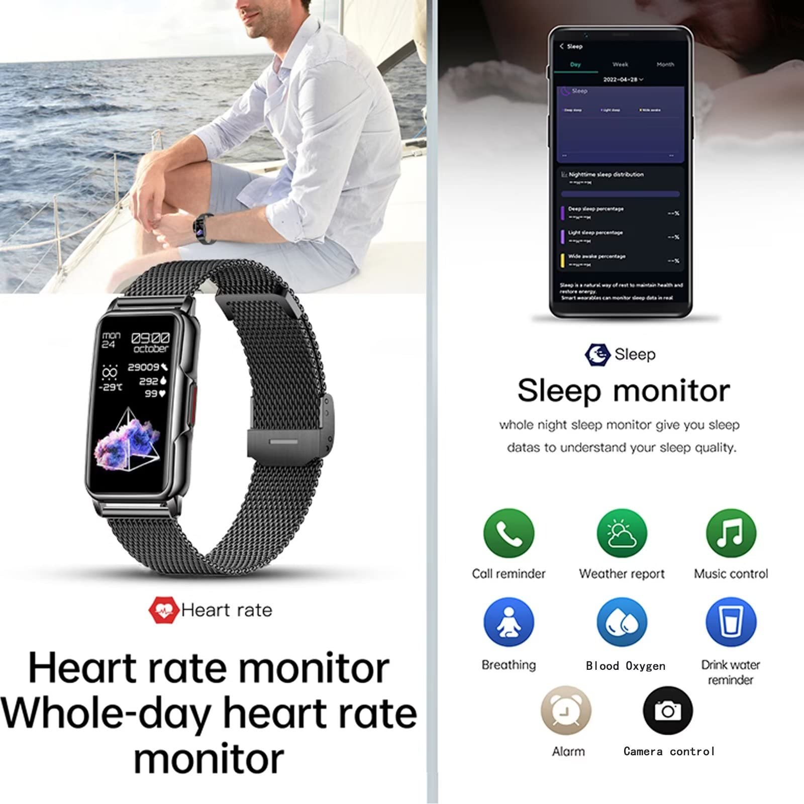 FORSINING Smartwatch, Fitnessuhr mit Blutdruck- und Herzfrequenzmessung für iOS und Android, 3,7 cm (1,44 Zoll) Touchscreen, Herren-Smartwatch, IP67 wasserdicht, Schwarz
