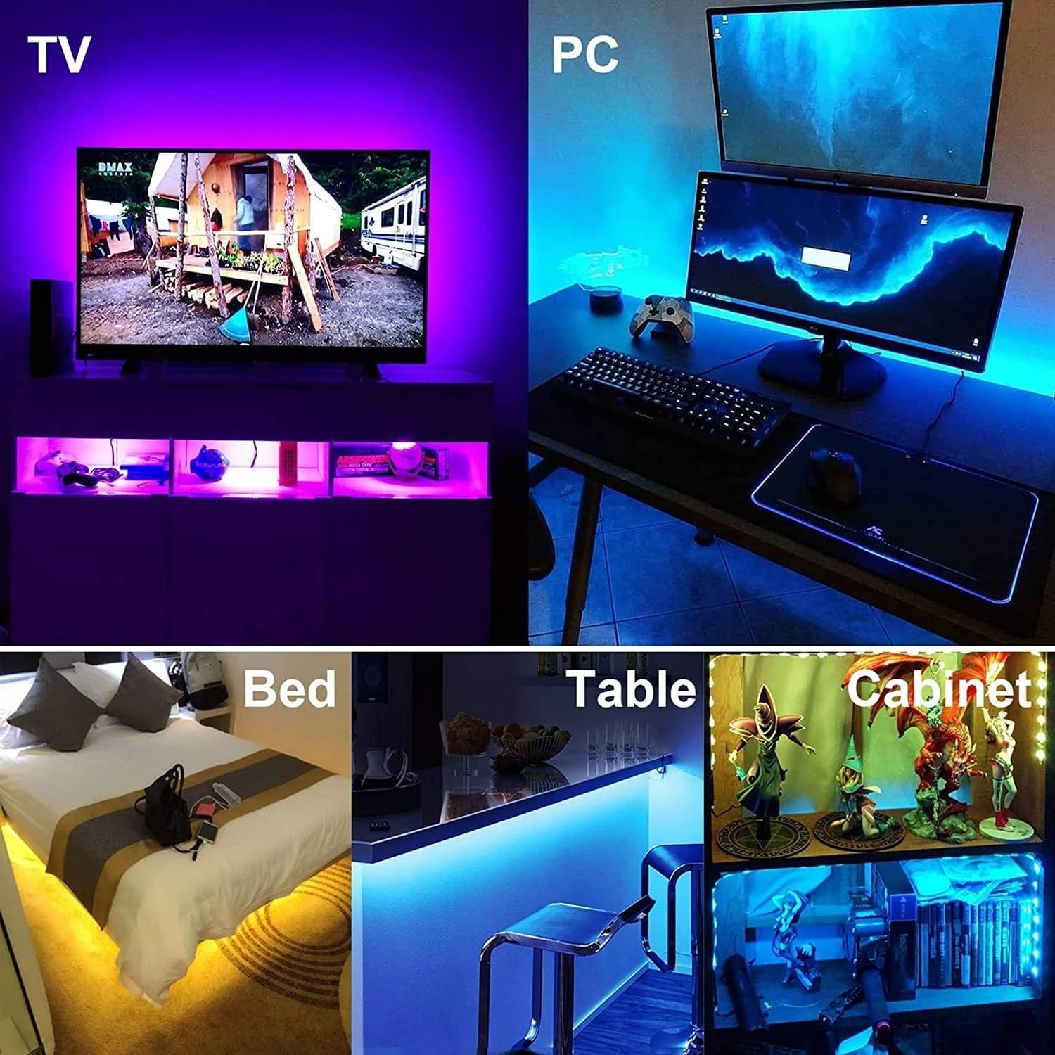 ICIH 3.3ft/1m 60LEDs Waterproof RGB Color Change with Remote Controller Flexible TV 5V 12W USB LED Strip Light