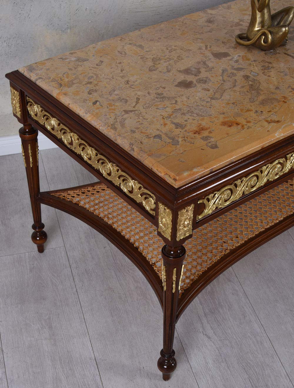 Table basse ronde baroque Gold et plateau en verre MARBRE NOIR de 80 cm