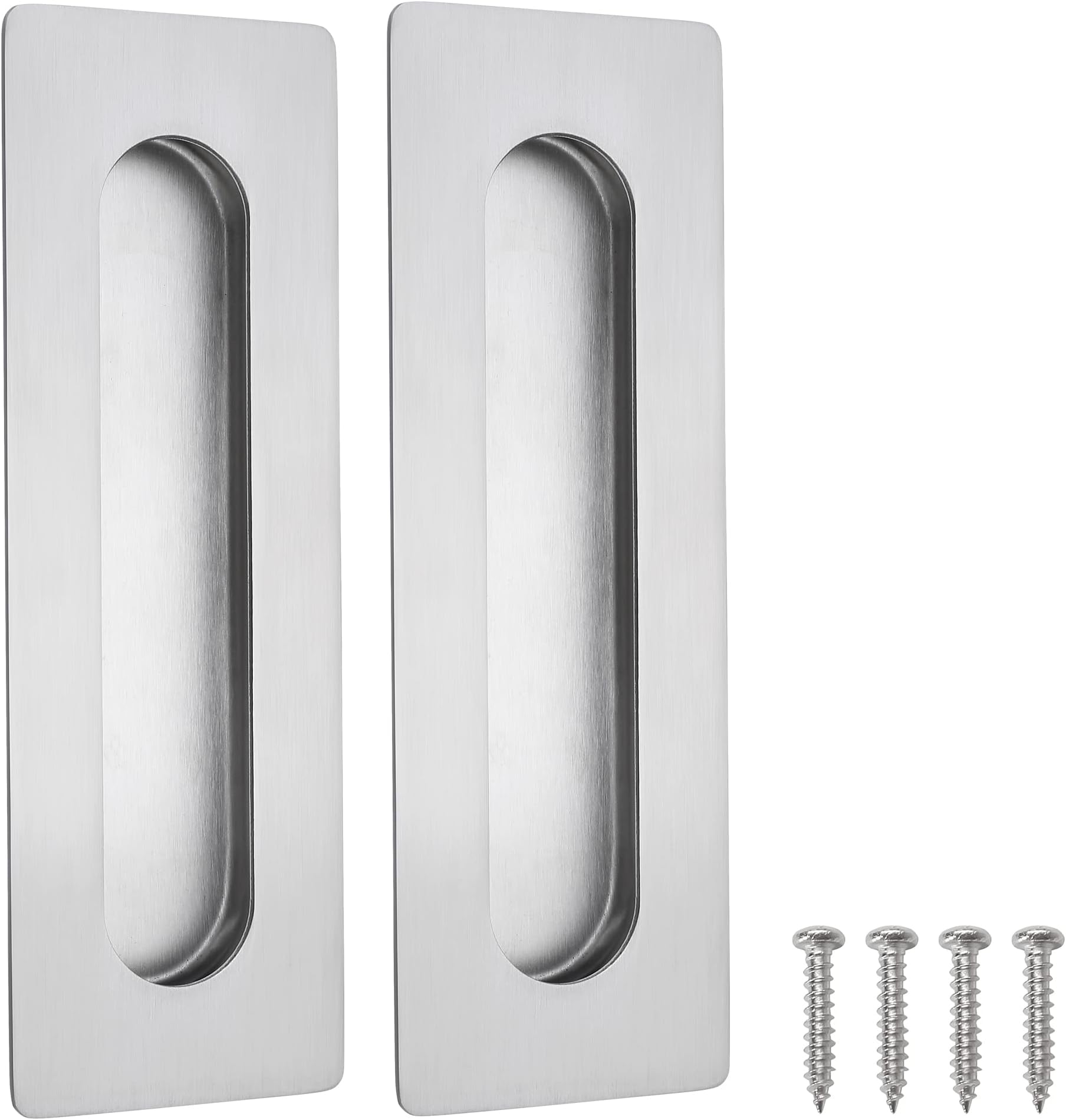 Malimali 7 Inch Large Recessed Finger Flush Pulls for Barn and Pocket Doors, Heavy Duty Sliding Closet Handle, Brushed Stainless Steel Rectangular Hardware (2 Pack)