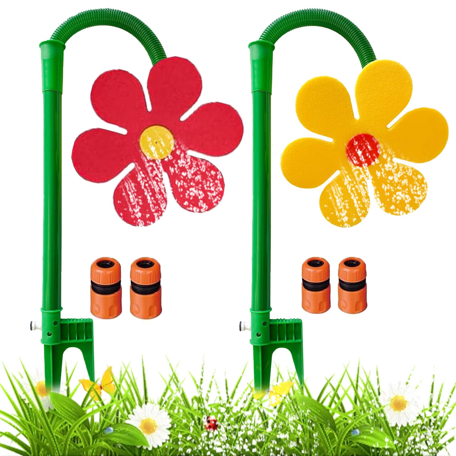 Crazy Daisy Sprinkler, 360° Rotate Crazy Dancing Flower Water Sprinkler, Funny Sun Flower Dancing Daisy Lawn Sprinkler with 3/4, 1/2 Adapter Watering Garden Irrigation Tool for Yard Watering (Mix-A)