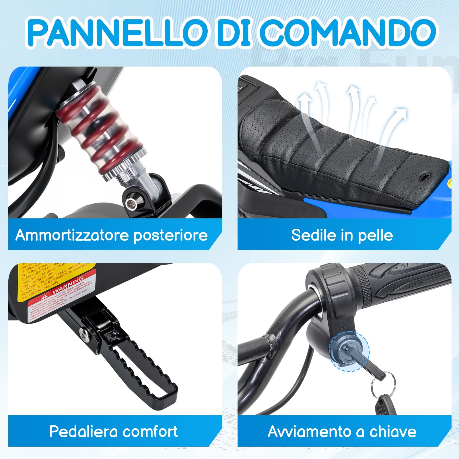 LALAHO Moto elettrica per bambini 24V 7Ah con Motore Senza Spazzole 250W, Max 22,5 km/h, Autonomia 19 KM, Pneumatico gonfiabile da 12 pollici (Blu)
