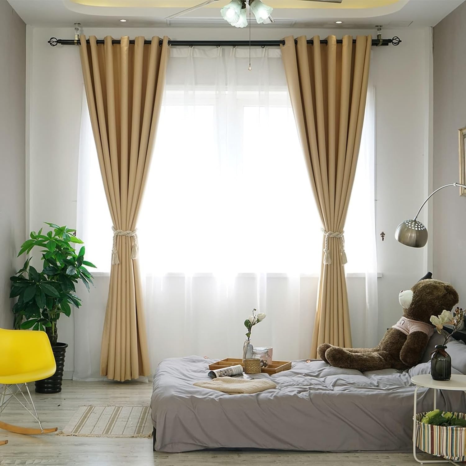 Beydodo Brown Curtains Dining Room, Blackout Curtains Living Room Set 2 Panel Cotton Polyester 34 x 63 inch Solid Color Brown