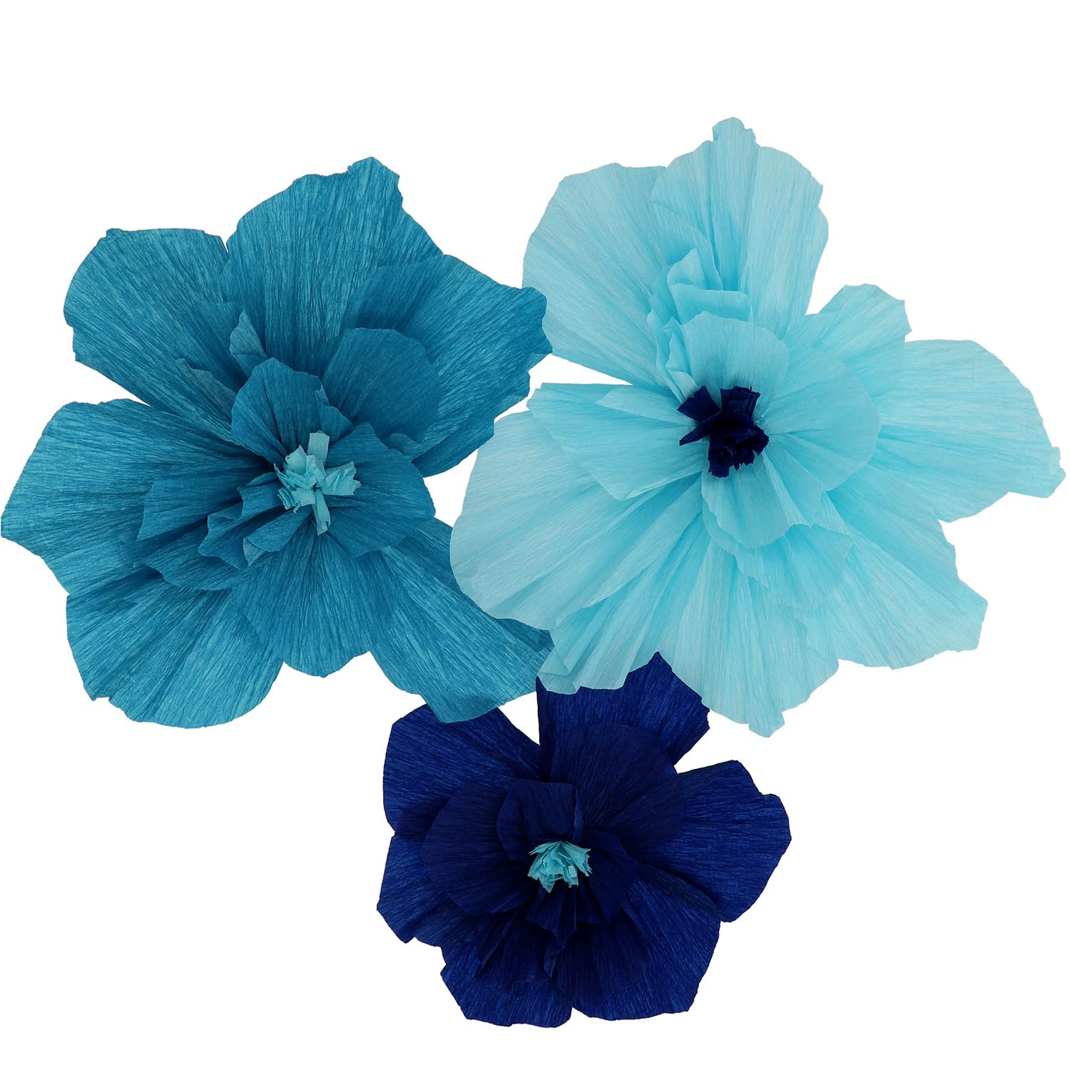 Folat 24322 Blue Paper Table-Set of Intense Flowers-3 Pieces Wedding Party for Festival, Carnival, Birthday Decoration, Baby Shower