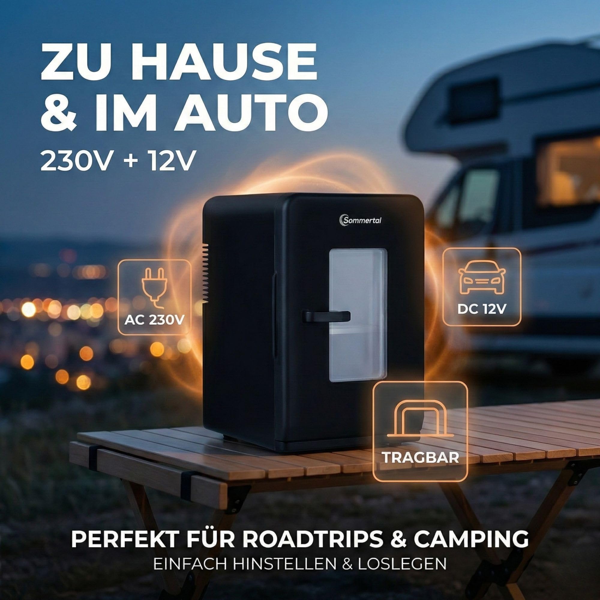 Sommertal KS15 Mini Kühlschrank, kühlen und wärmen, Volumen 15L, 230V für Zimmer Steckdose und 12V DC für Auto, Bierkühlschrank, Getränkekühlschrank, Minibar klein tragbar