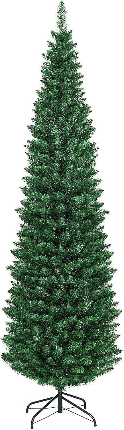 7フィートの人工ペンシルクリスマスツリー 700 Pvcブランチチップ付きの消灯スリムクリスマスパインツリー 金属製の折りたたみ式ベース レビューを書けば送料当店負担 7フィート ホリデーホームオフィスパーティーの装飾に最適 緑