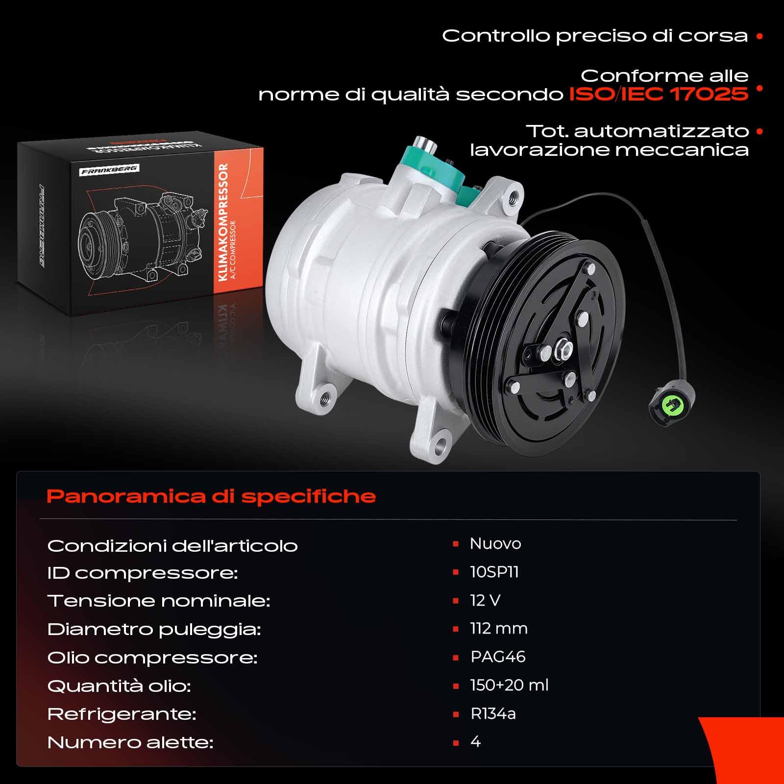 Frankberg Compressore per aria condizionata con frizione, benzina, | Compatibile con: Atos MX, Picanto SA