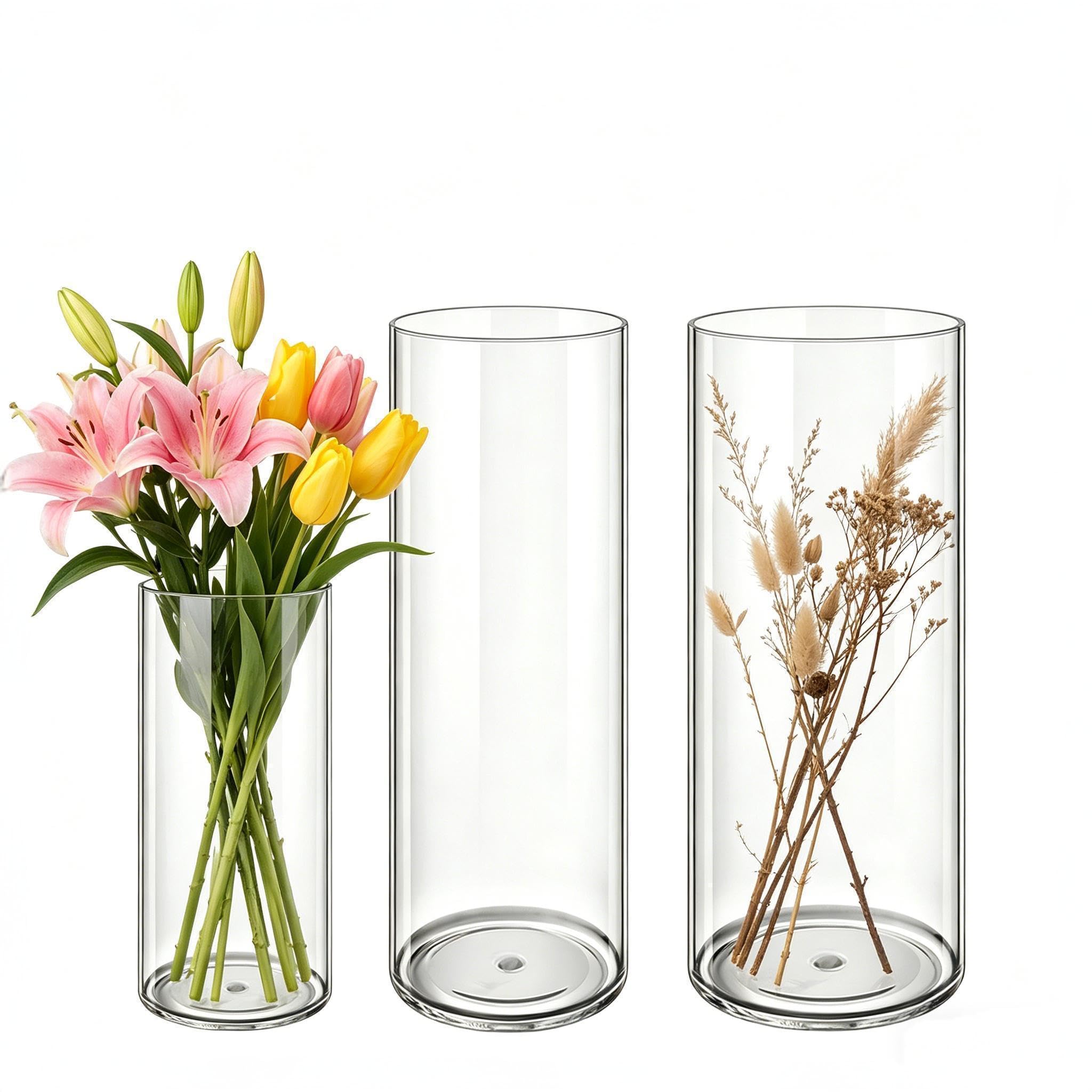 MELEJIA Acryl Blumenvase Set, Bruchsichere Transparente Zylindervase, Modern Acryl Vasen zur Dekoration, Vase für Hochzeiten, Wohnzimmer, Büro, Hausdekoration