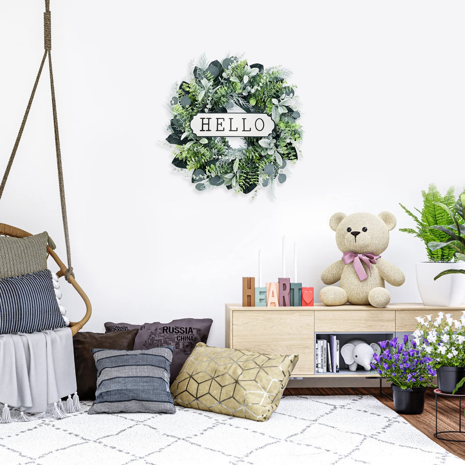 Couronne Artificielle D'automne Huashenisa – Eucalyptus, Pommes De Pin Et Baies – 61 Cm – Déco Porte D'entrée, Mur, Noël