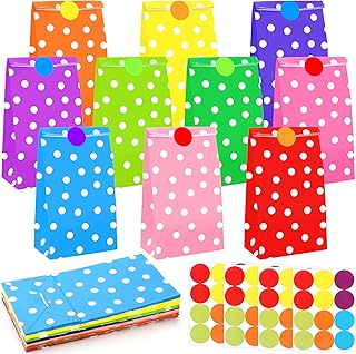 Papiertüten, 40 Stück Geschenktüten Papier Bunt mit 48 Aufkleber, Kraftp...