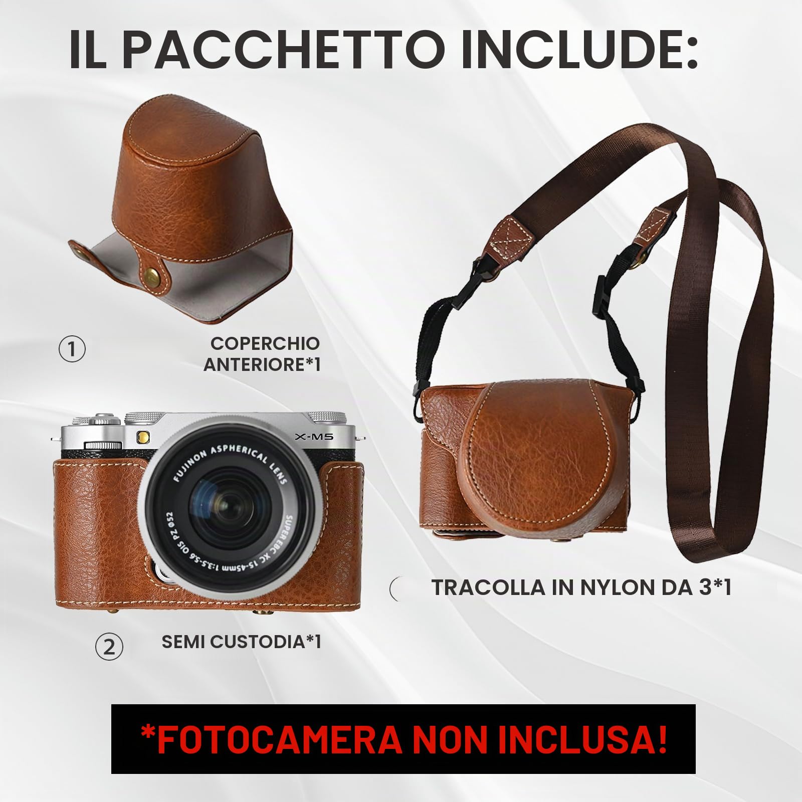 Custodia protettiva Fuji X-M5, mezza con copertura frontale e tracolla