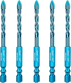 High Strength Eccentric Drill Bit Set 1/4", Hard High Speed Tungsten Steel M35 Masonry Concrete bit Set for Stone, Marble, Tile, Granite, Glass, Wood. 5PCS