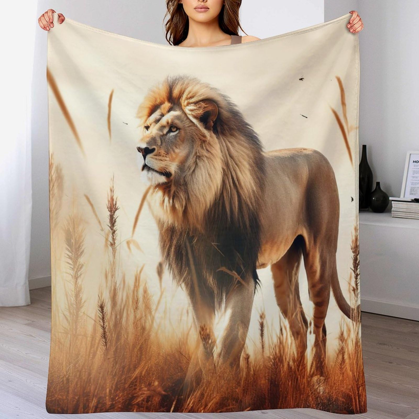 Couverture Lion chaude en polaire flannel pour stopper le froid sur le canapé