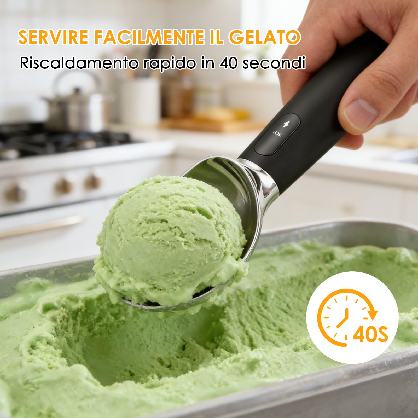 Cucchiaio Gelato, Paletta per Gelato Elettrica Riscaldata con 3 Posizioni di Riscaldamento, Ricaricabile, Impermeabilità IPX7, Porzionatore Antiaderente, Ice Ball Scoop for Hard lce Cream