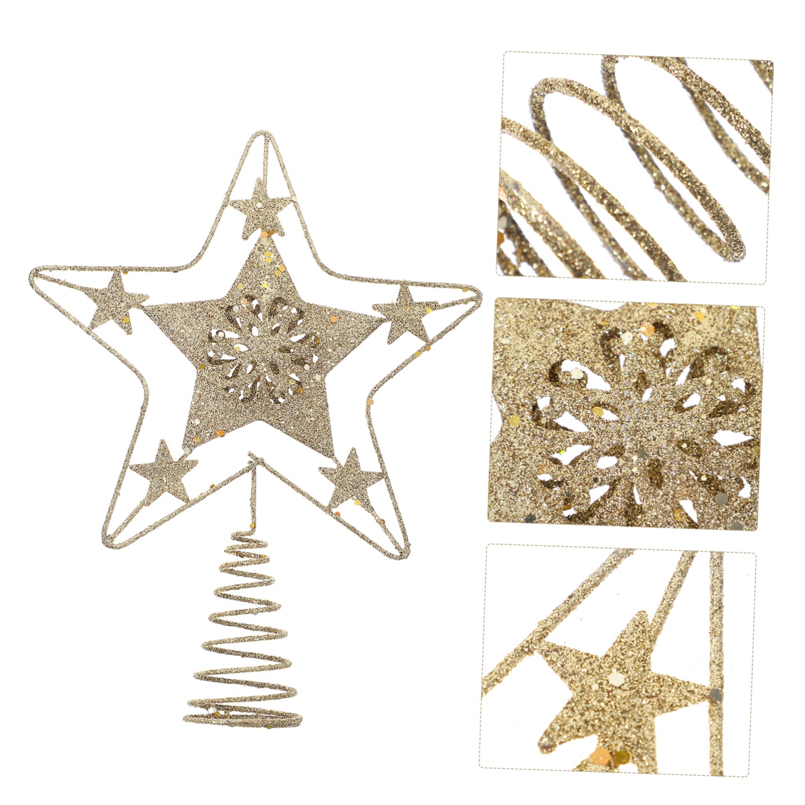 Zerodeko 4 Piezas Estrella Superior del Árbol De Navidad Adorno De La Superior del Árbol De Navidad Luces De Hadas Decoración Navideña Día Festivo Decoraciones Oro Golden Planchar