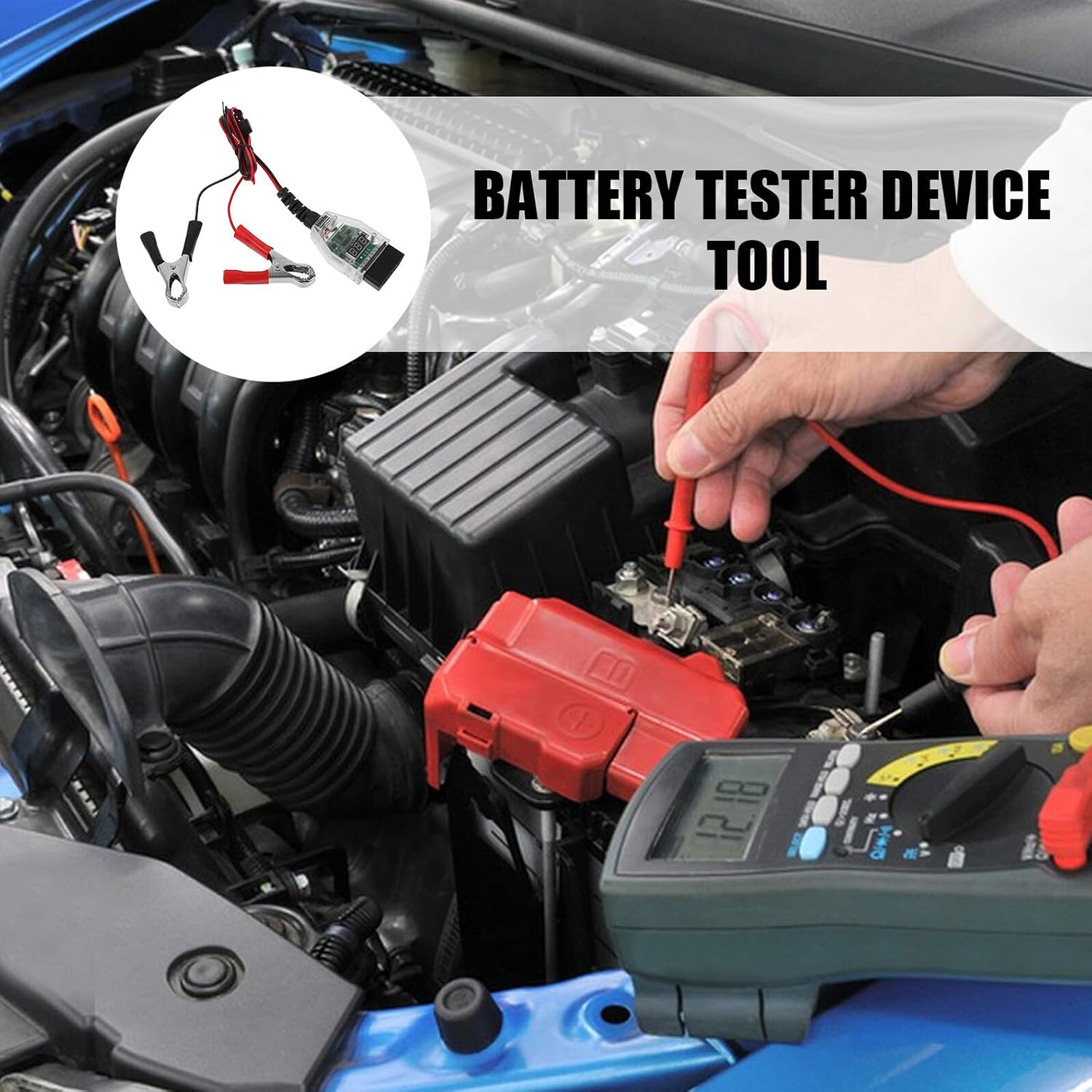 Portable Car Battery Testing Device and Analyzer Tool with Voltage Detection for Automotive Battery Diagnostics and Replacement Maintenance