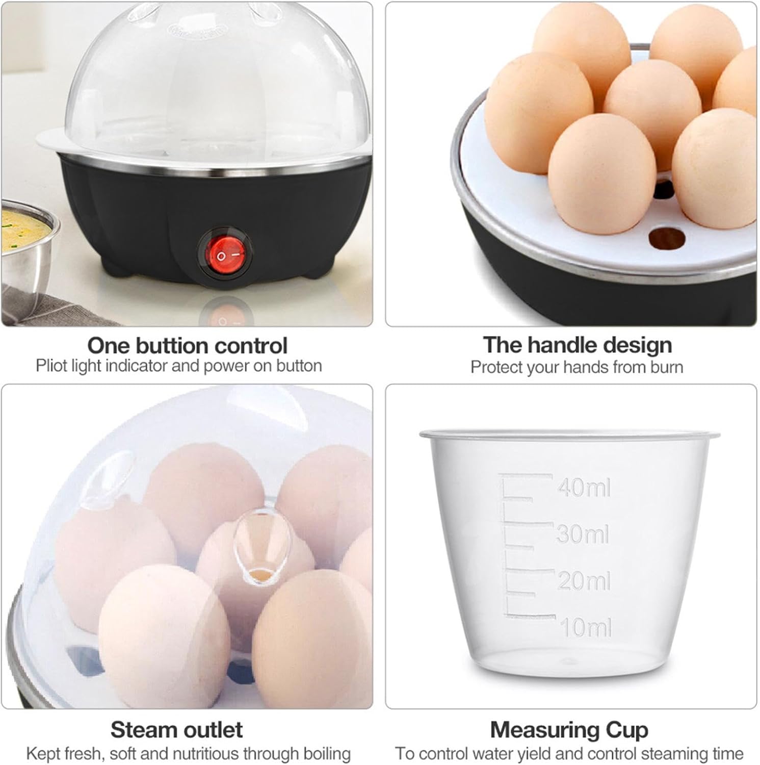 Stainless Steel Electric Egg Cooker with Auto Shut Off, Dual Layer Egg Boiler for 7 Hard Boiled Eggs, Compact Kitchen Appliance, Essential Cooking Gadget