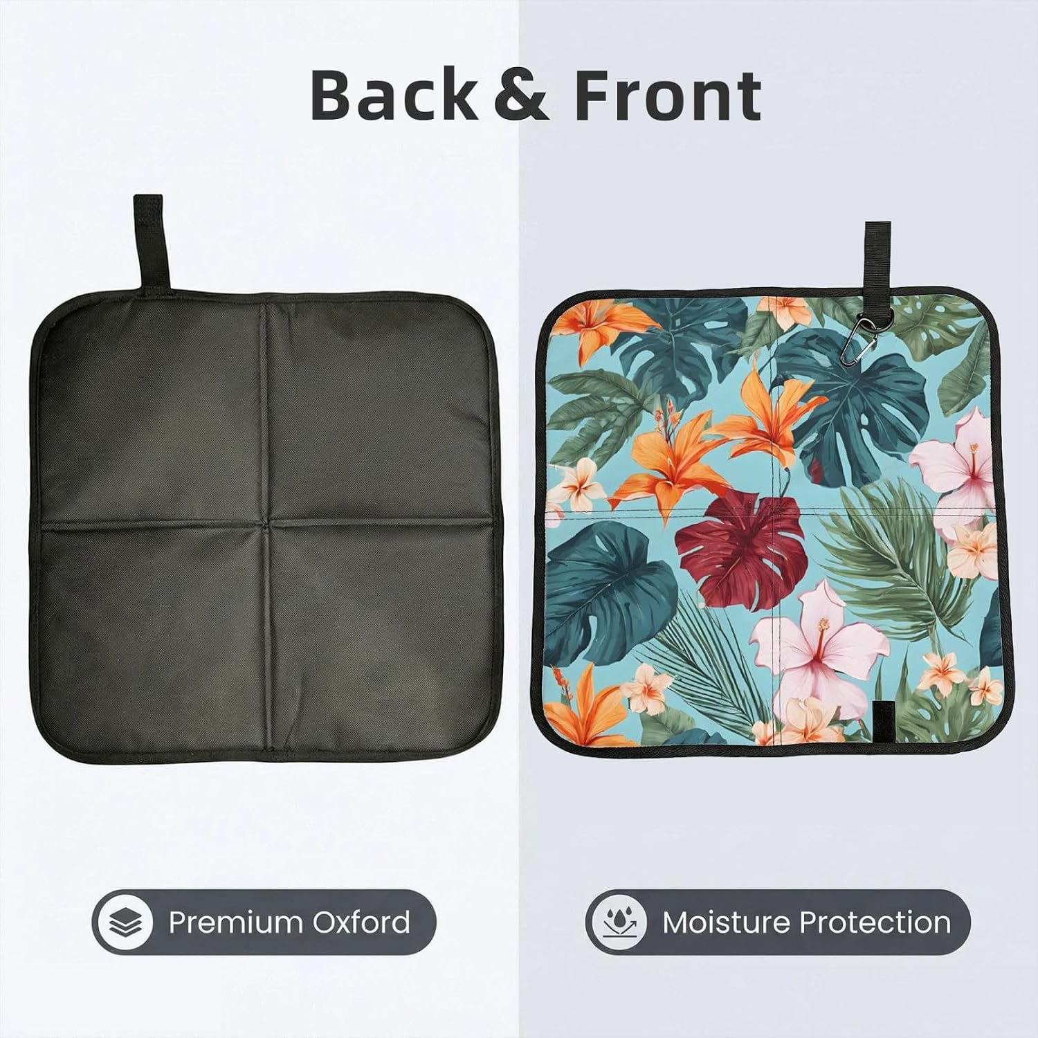 (Hojas Tropicales Y Flores) Sitting Pad Foldable Seat Cushion Lightweight Camping Seat Mat with Hook for Outdoor Hiking Picnic Camping