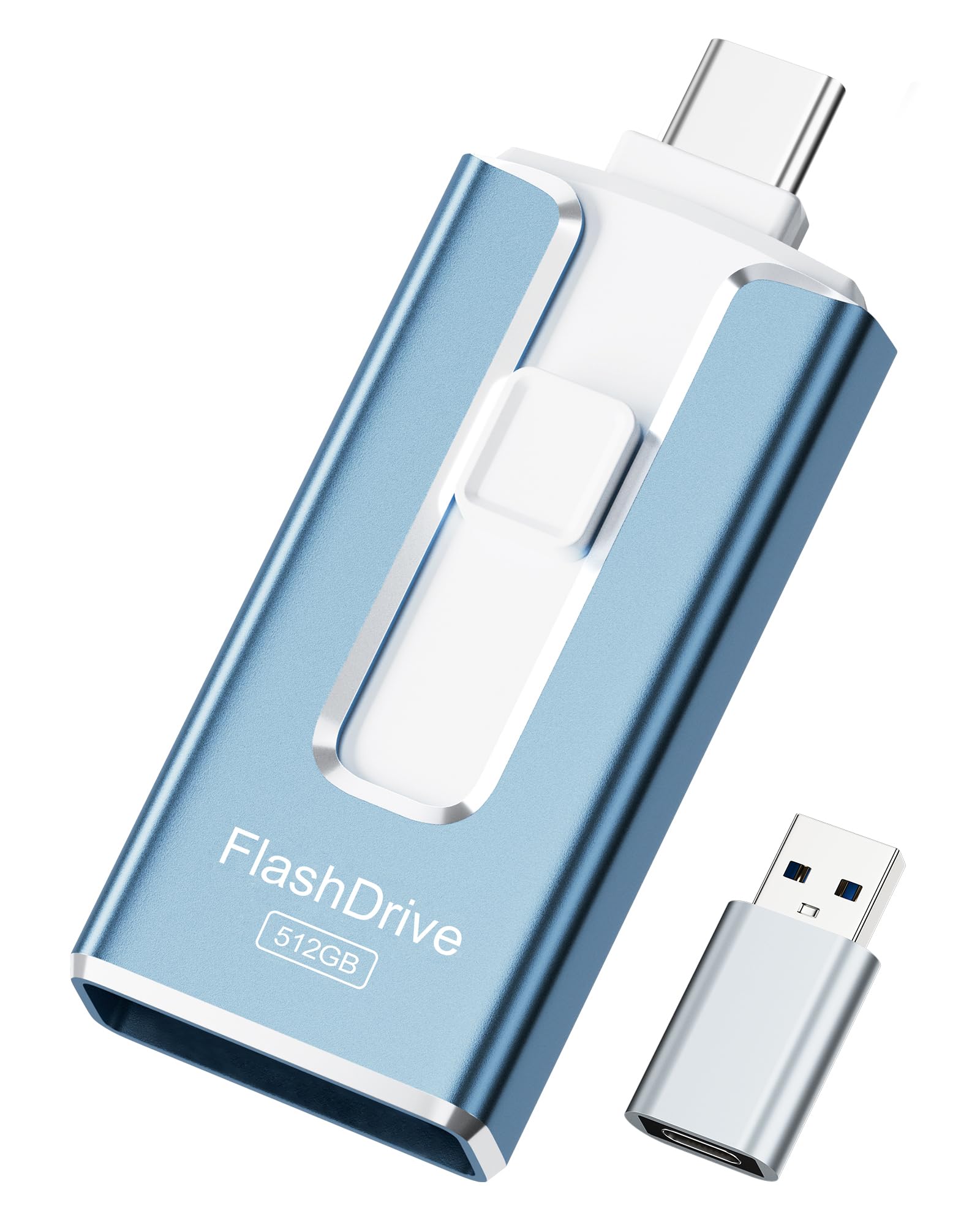 Photo 1 of 512GB Mini Dual Interface Flash Drive, Portable Memory Stick Compatible with iPhone 17/16/15/14/13/12/11, iPad, Android & PC, Easy to Save Photos, Videos & Files (Mist Blue)
