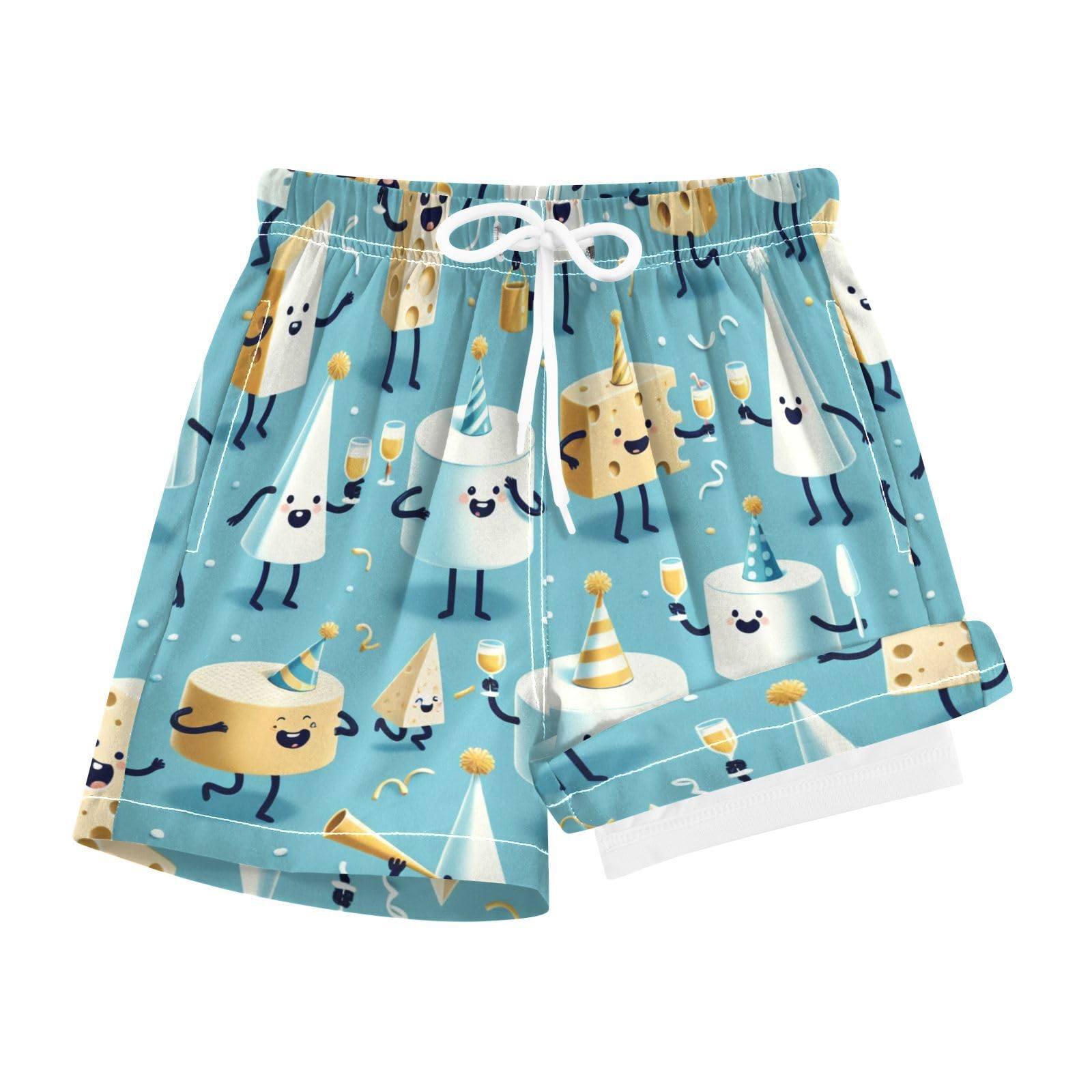 YANENDIE Boy Swim Trunks with Compression Liner Cartoon Cheeses Boys Swim Shorts Quick Dry Beach Shorts