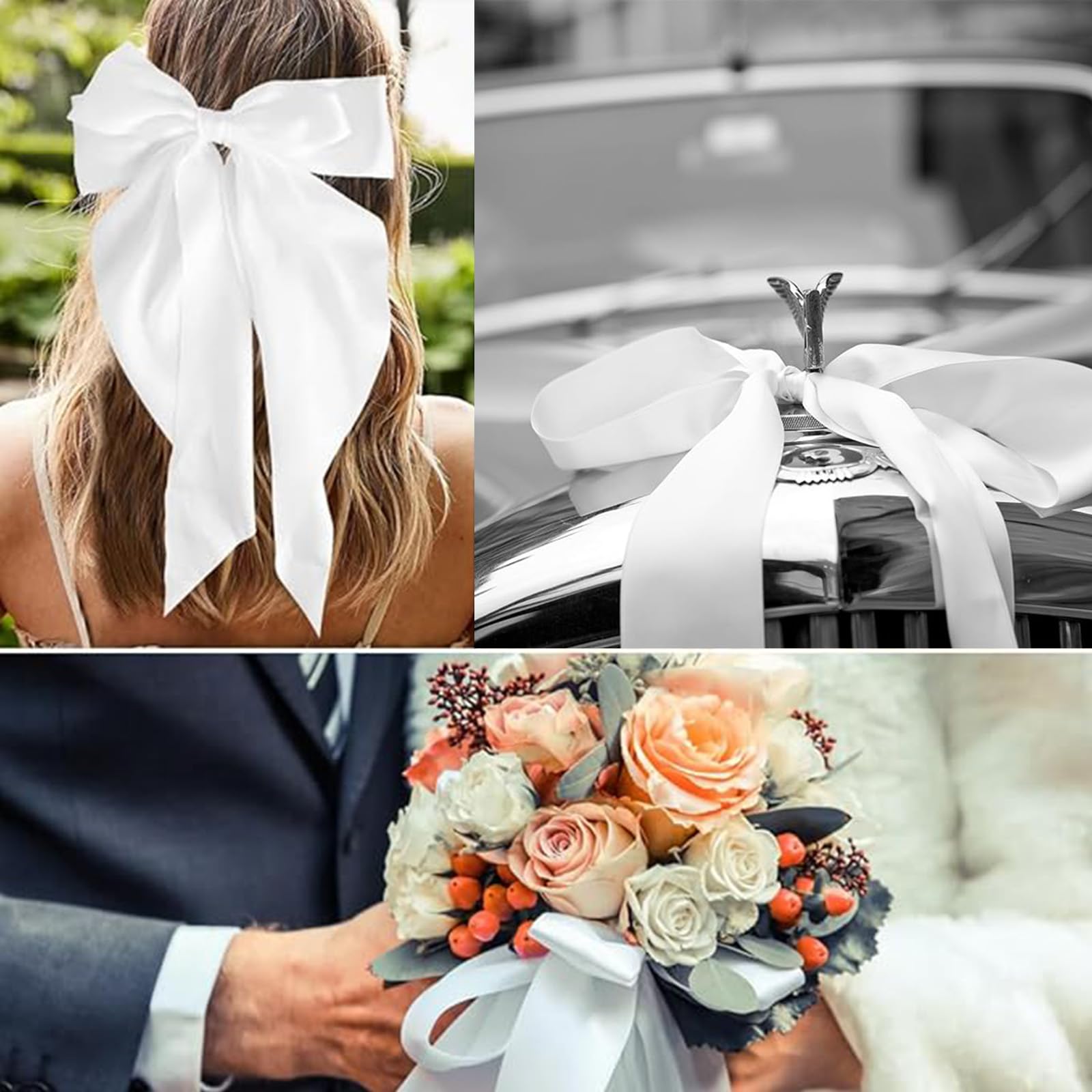 75mm Wide White Solid Satin Ribbon for Gift Wrapping 22M,Silk Thick Ribbon Polyester Ribbons 75mm for Crafting Christmas,Hair Bows - Image 2