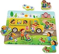 Vista 16 de B. toys Peek & Explore 2 – Pack – Espacio exterior y autobús escolar – Paquete de rompecabezas grueso – Rompecabezas para niños pequeños, niños – 8