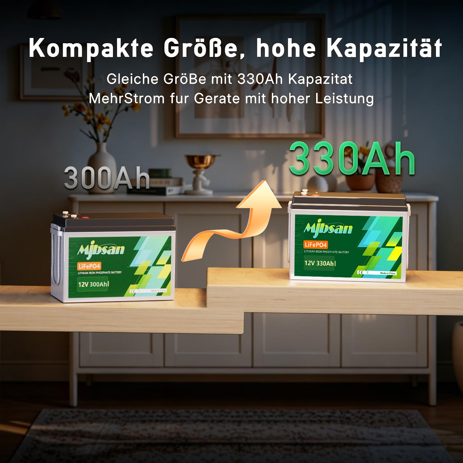 Mjbsan LiFePO4 12 V 330 AH batteria al litio Bluetooth con 200 A BMS, 8000 + cicli, batteria al litio 4224 W, protezione da spegnimento a bassa temperatura, perfetta per camper, applicazioni solari e