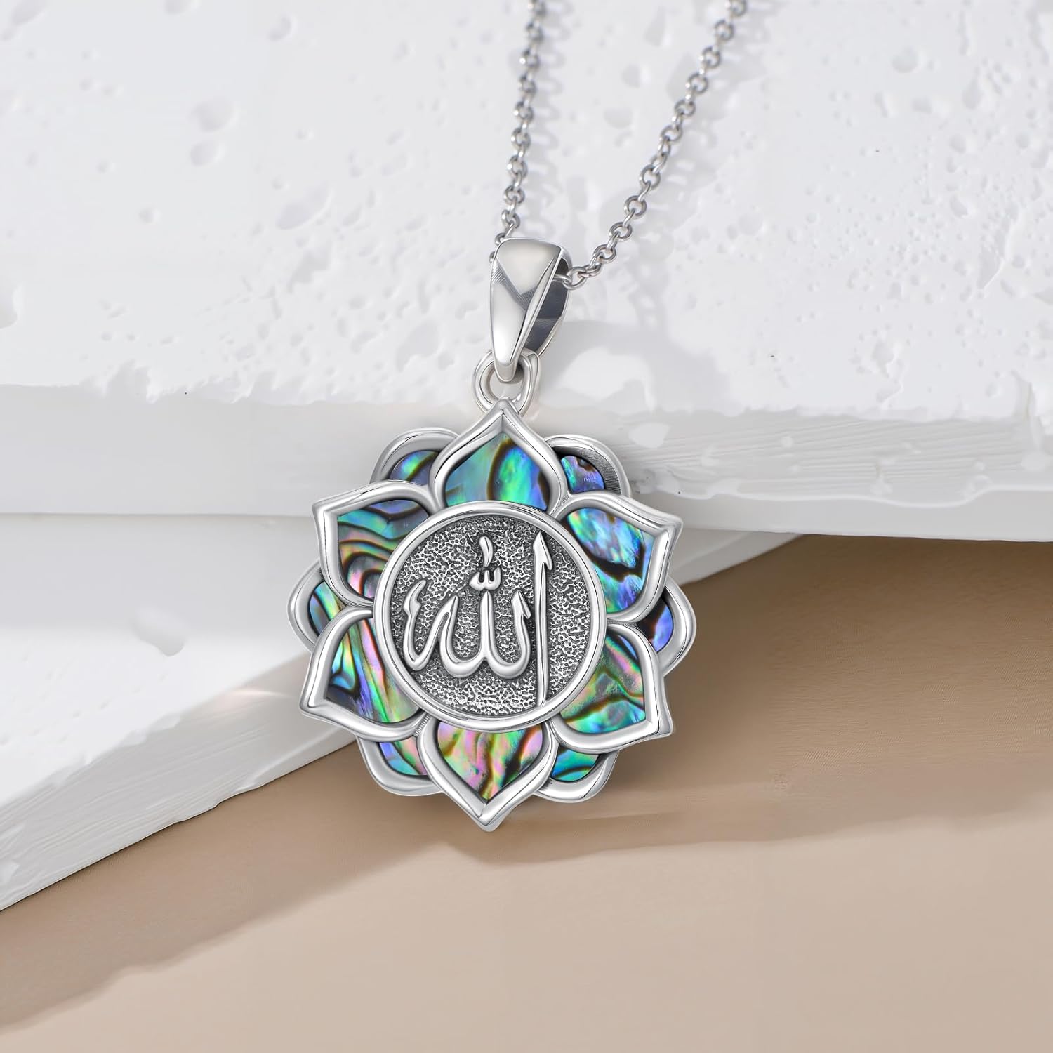 Allah Necklace 925 Sterling Silver Lotus Allah Pendant Arabic Muslim Jewelry for Women Men - Image 4