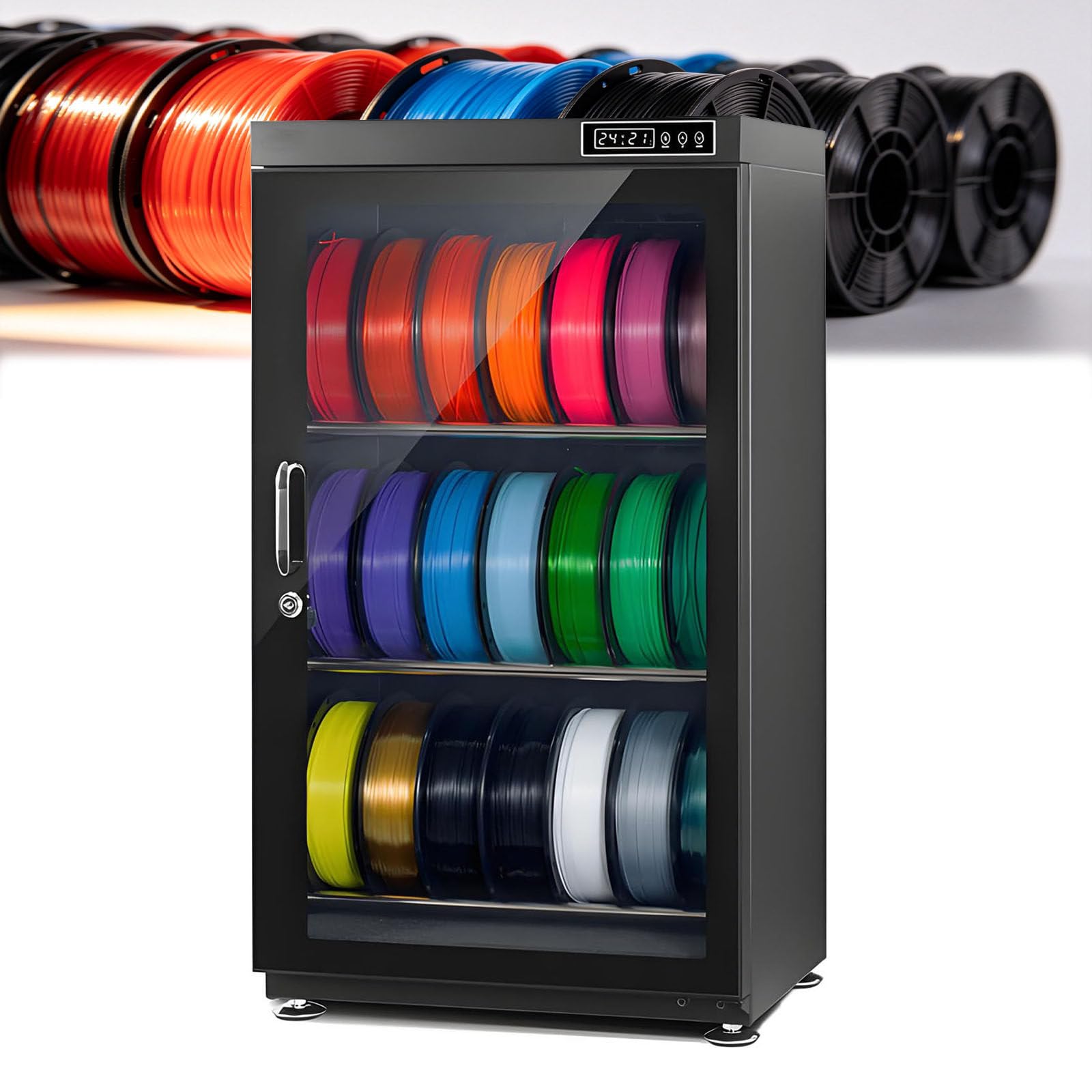ALSUP 3D Filament Dryer and Storage Cabinet, 15-60% RH Auto Humidity Control, Holds 10-12/15-21 Rolls, Airtight Anti-Moisture for All Common Filaments 115L