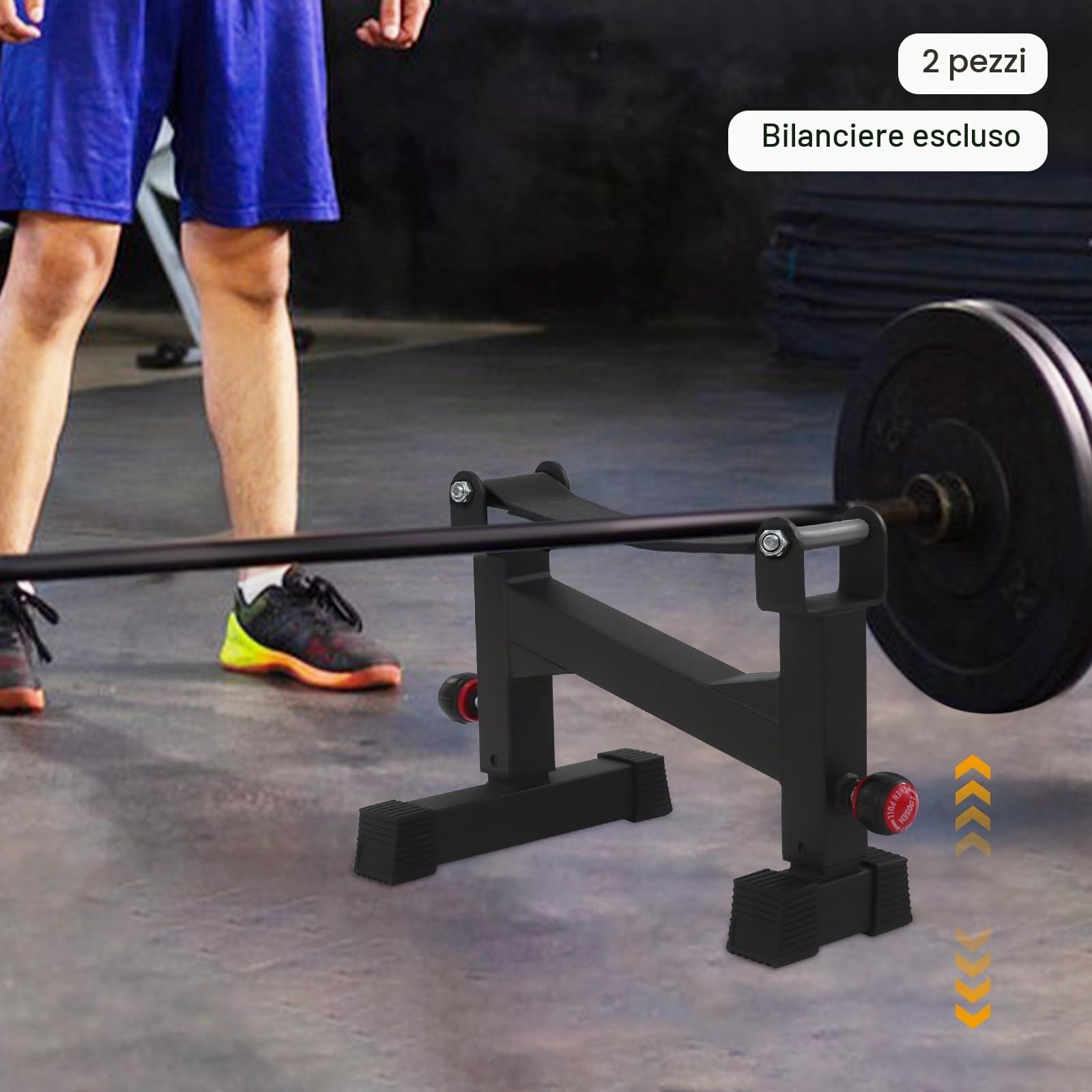 Deadlift Jack - Supporto per bilanciere, 2 ripiani, portata fino a 300 kg, supporto per bilanciere con piedini antiscivolo e cintura a buffer, regolabile in altezza, per casa palestre