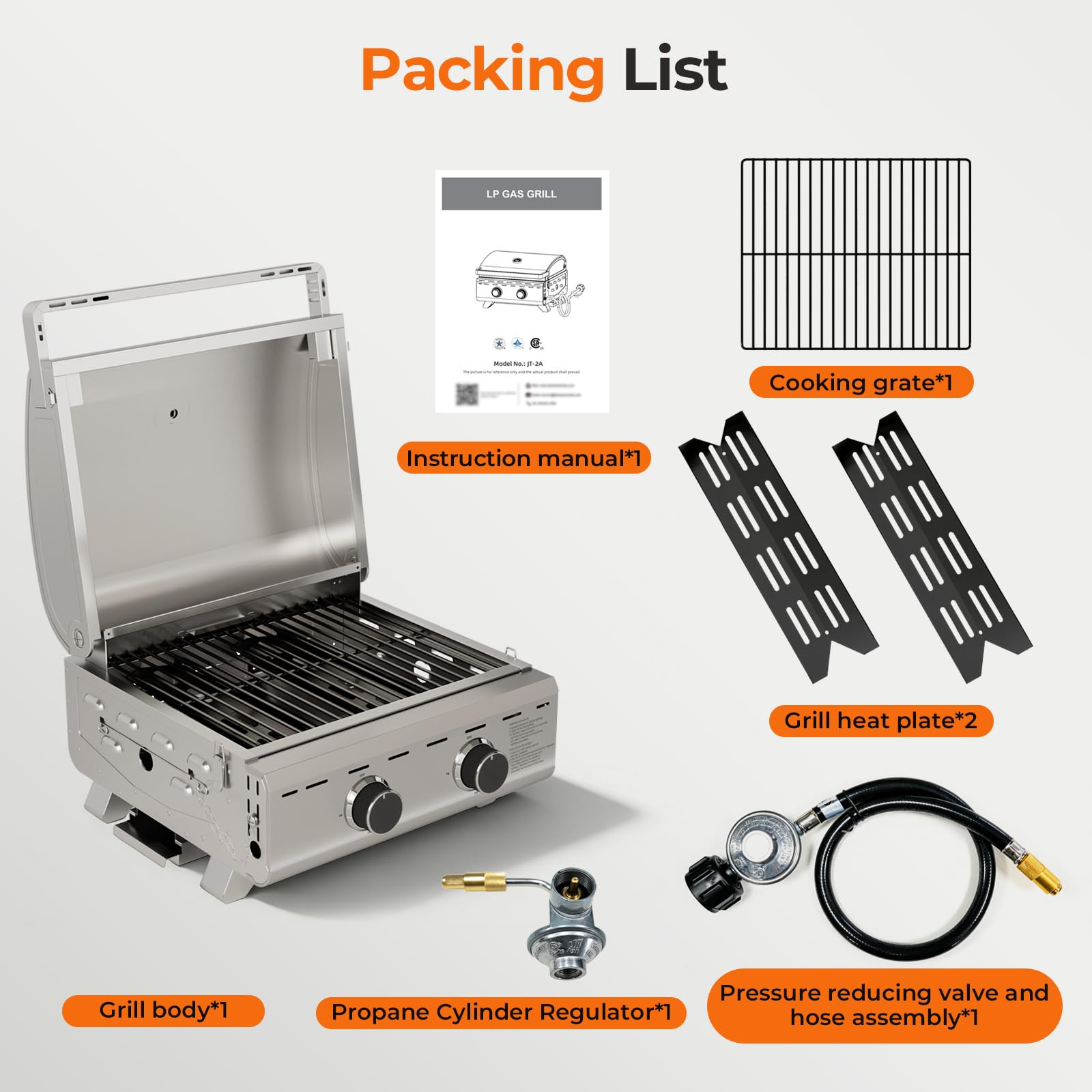 Electactic Barbecue a gas portatile, 16.000 BTU, griglia a propano a 2 fuochi con 251 metri quadrati di superficie di cottura, griglia in acciaio inox con gambe pieghevoli, facile da usare